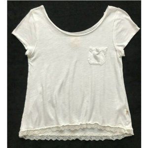 Hollister Off White Short Sleeve Lace Trim Shirt S
